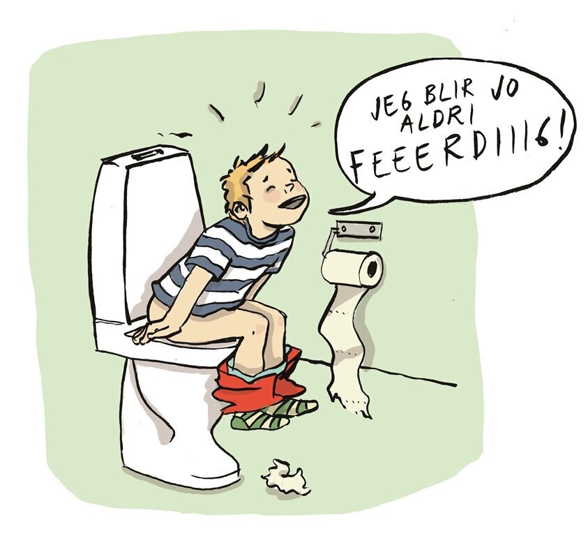 tegning av liten gutt som sitter på do