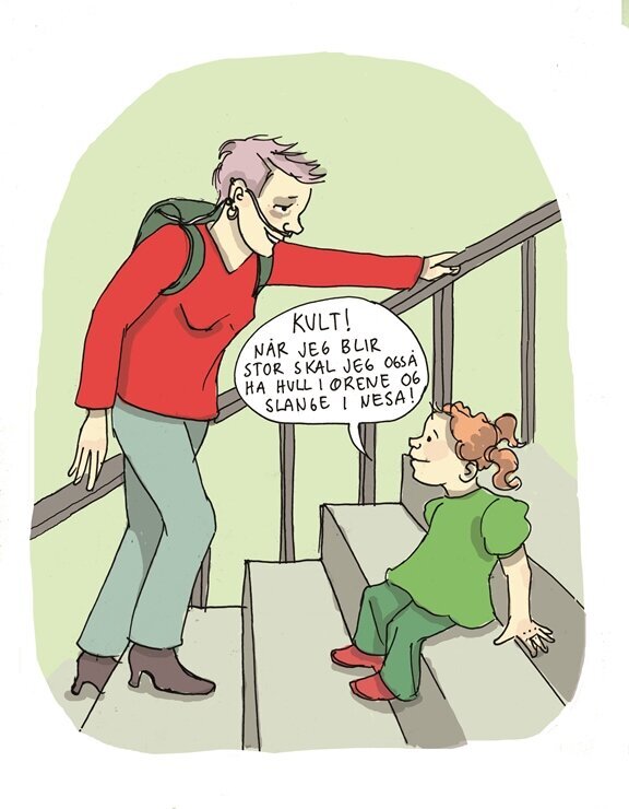 Kvinne med kols møter en liten jente i en trapp