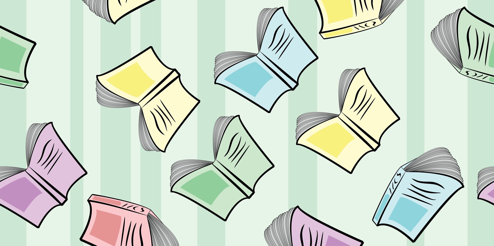 Illustrasjonen viser bøker i ulike farger.