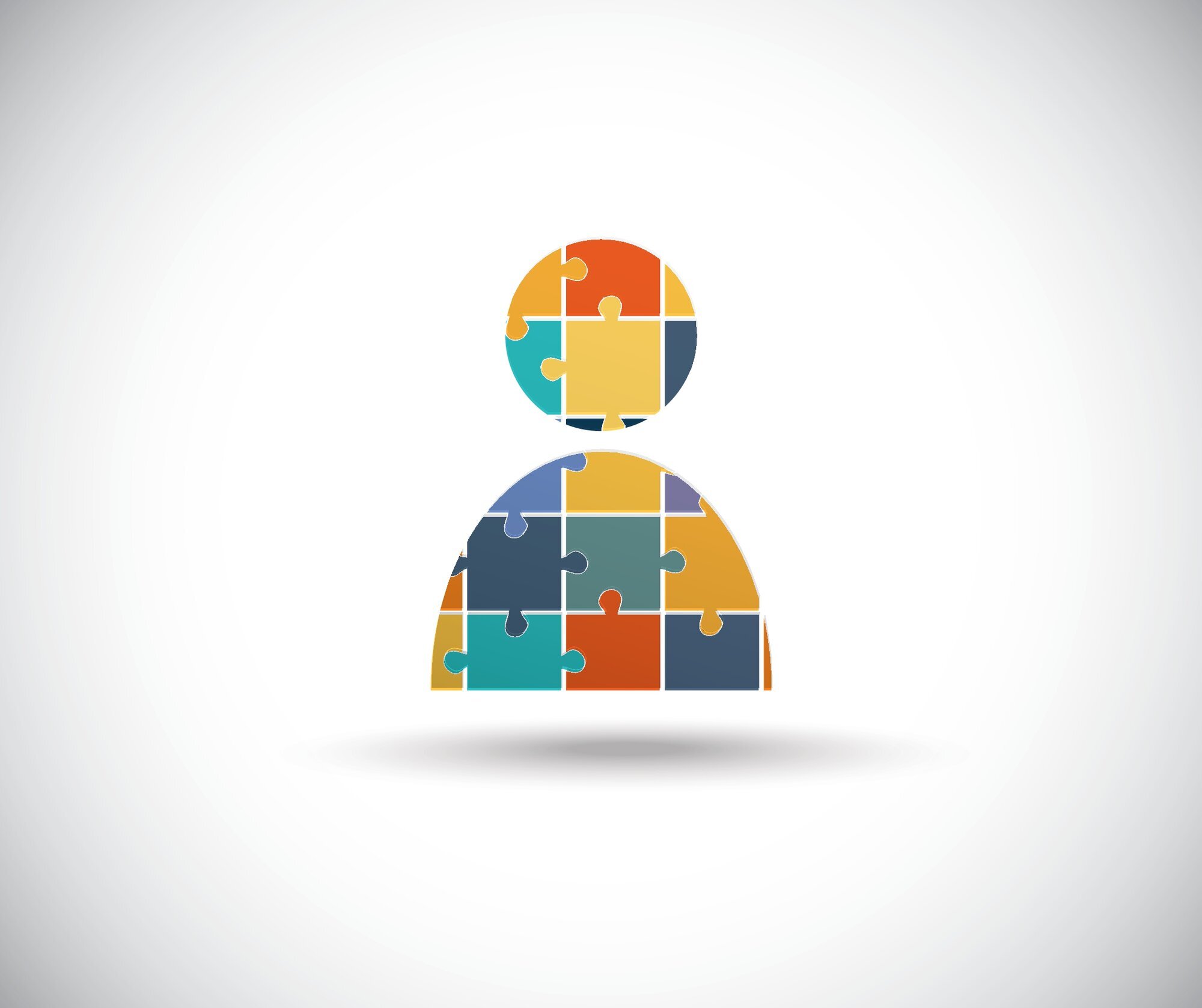 Illustrasjonen viser overkroppen av et menneske som er satt sammen av puslespillbiter.