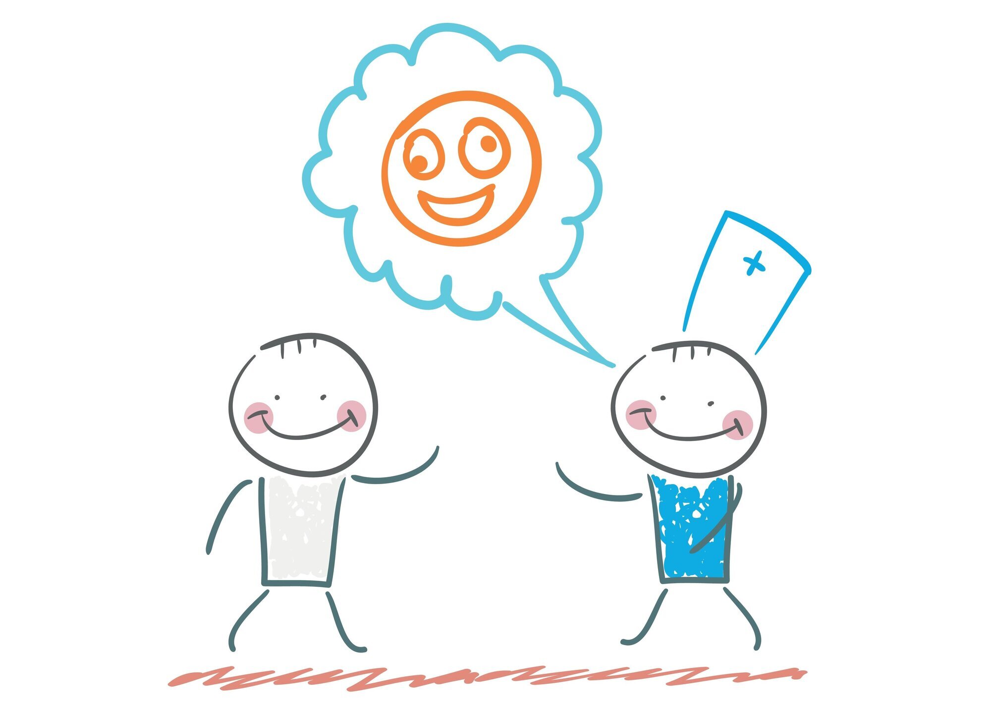 Tegning av helseperonell som snakker til pasient