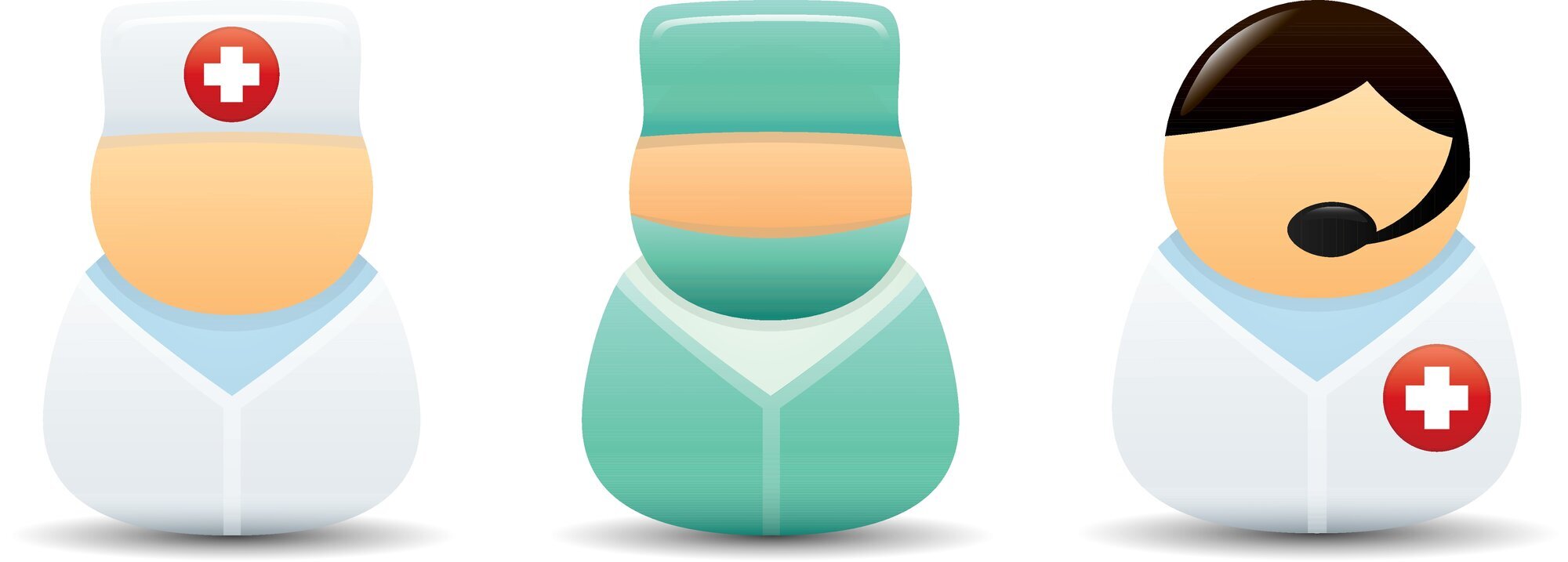 Illustrasjonen viser tre dukkeaktige figurer kledd som helsepersonell.