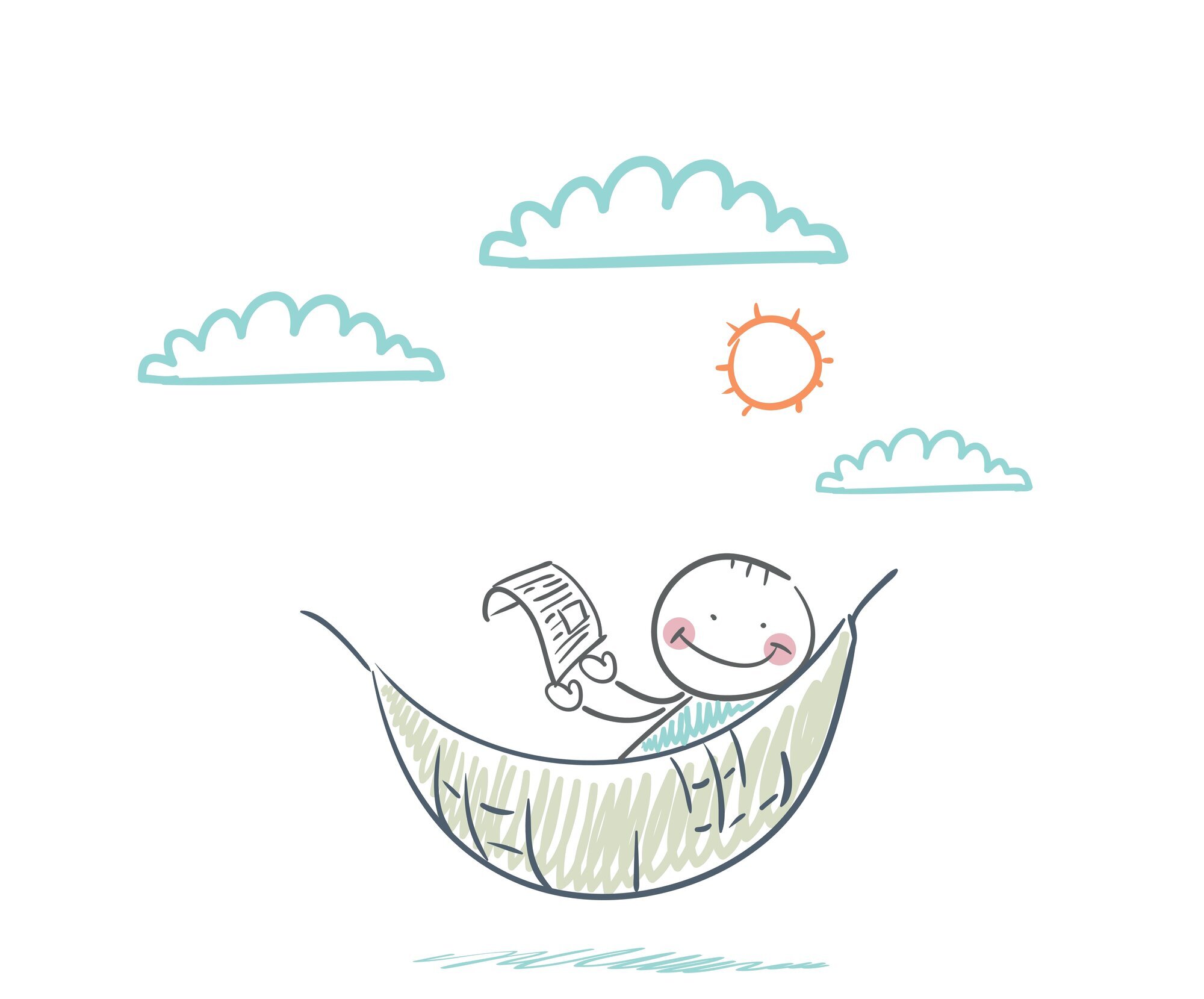 Bildet viser en tegning av et strekmenneske som slapper av i en hammock.