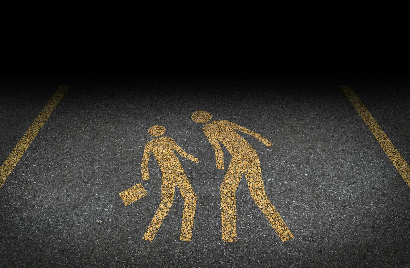 Tegning på asfalt av person som truer en annen.