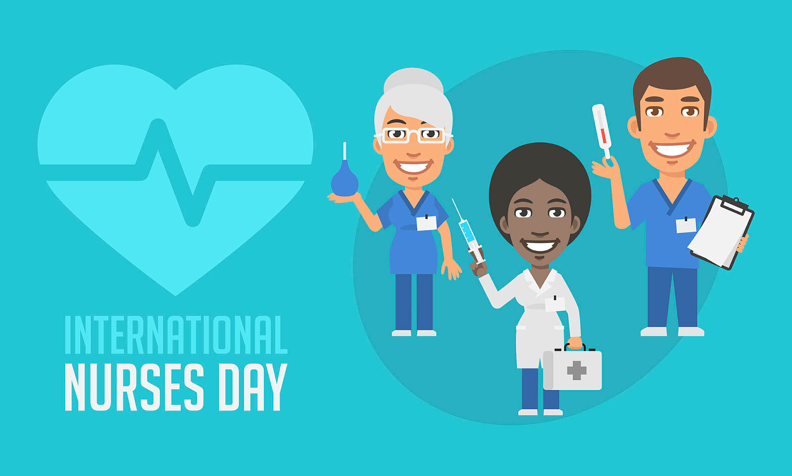 Illustrasjonen viser tre sykepleiere 