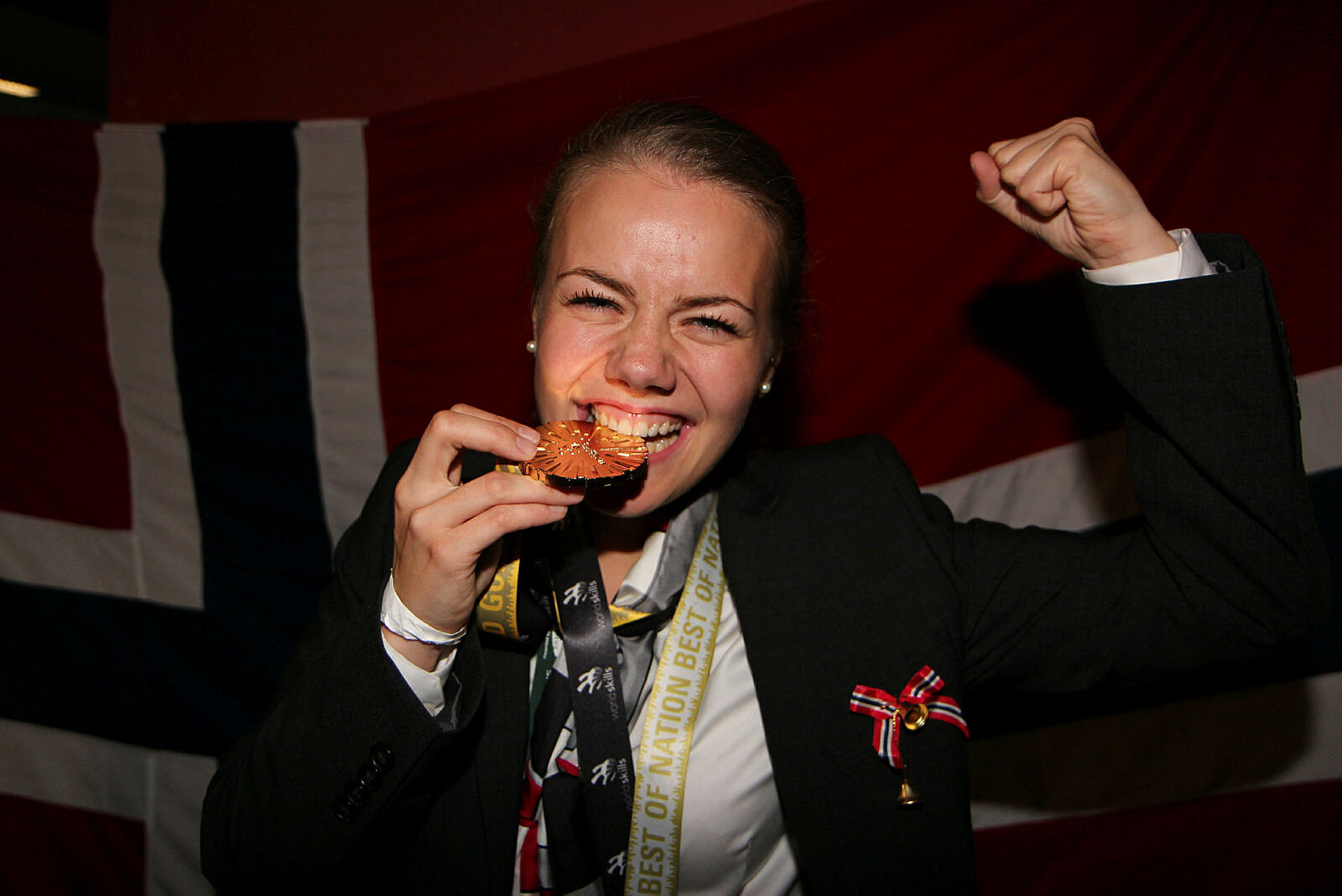 Portrett av Jenny Marlen S. Fossan da hun tok gull i yrkes-VM i Brasil, 2015.