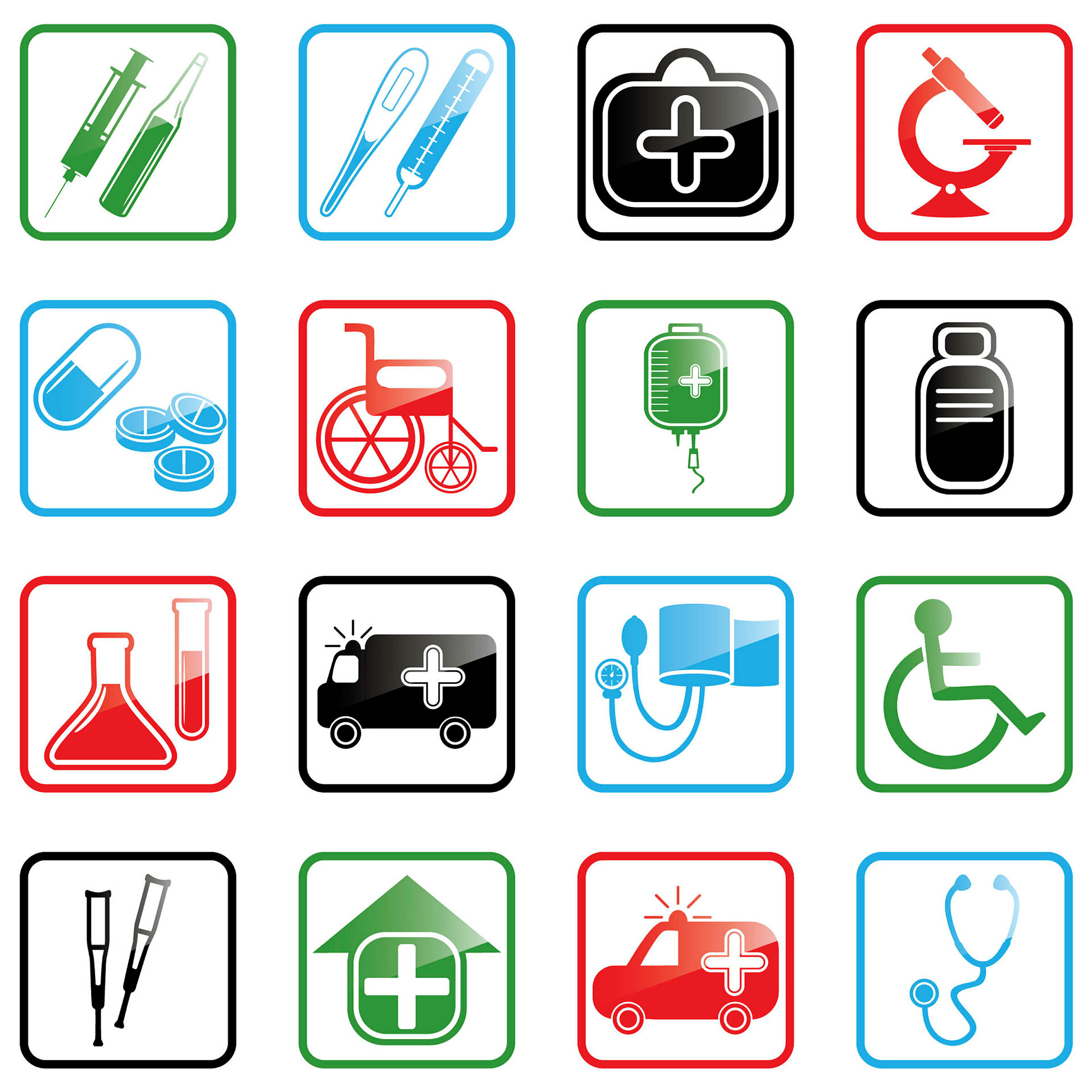 Illustrasjon av ulike ikoner knyttet til helsevesenet