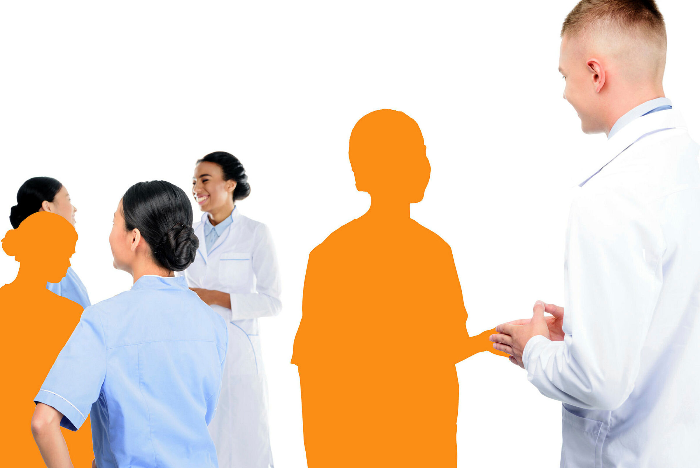 Bildet viser en gruppe sykepleiere og hvor noen av dem bare er silhuetter