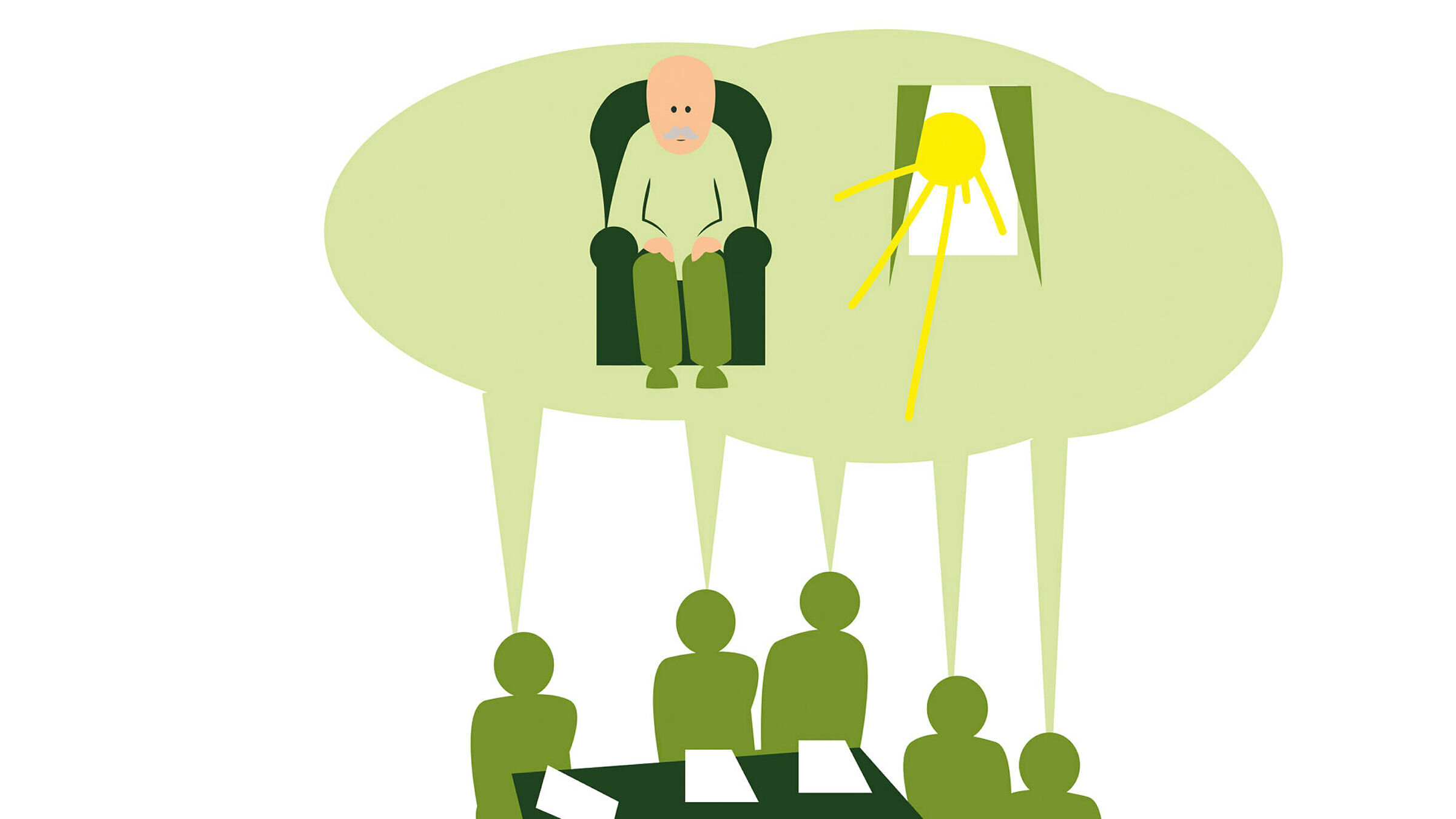 tegningen illustrerer et tverrfaglig samarbeidsmøte