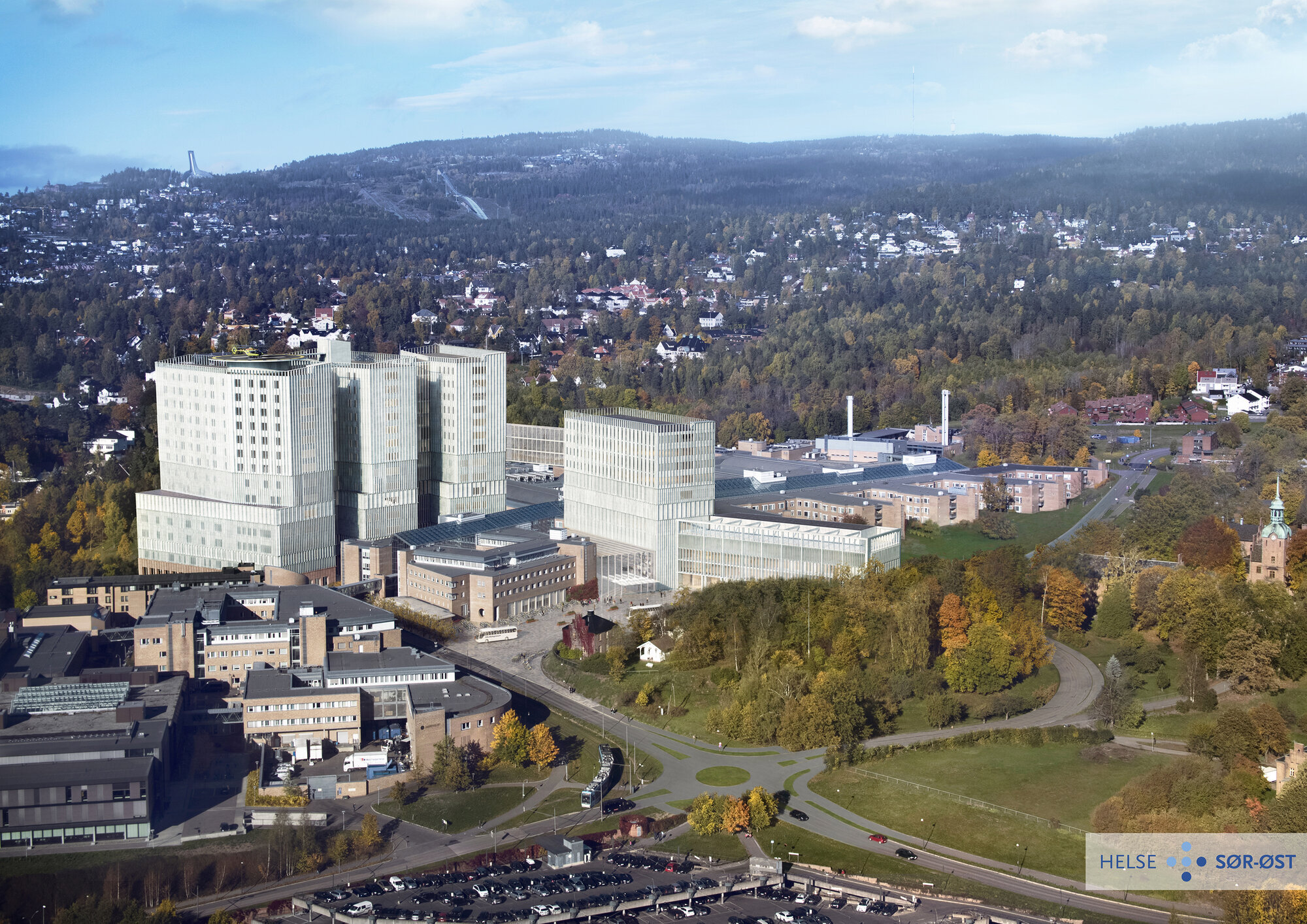 Arkitektbilde av nytt sykehus på Gaustad.