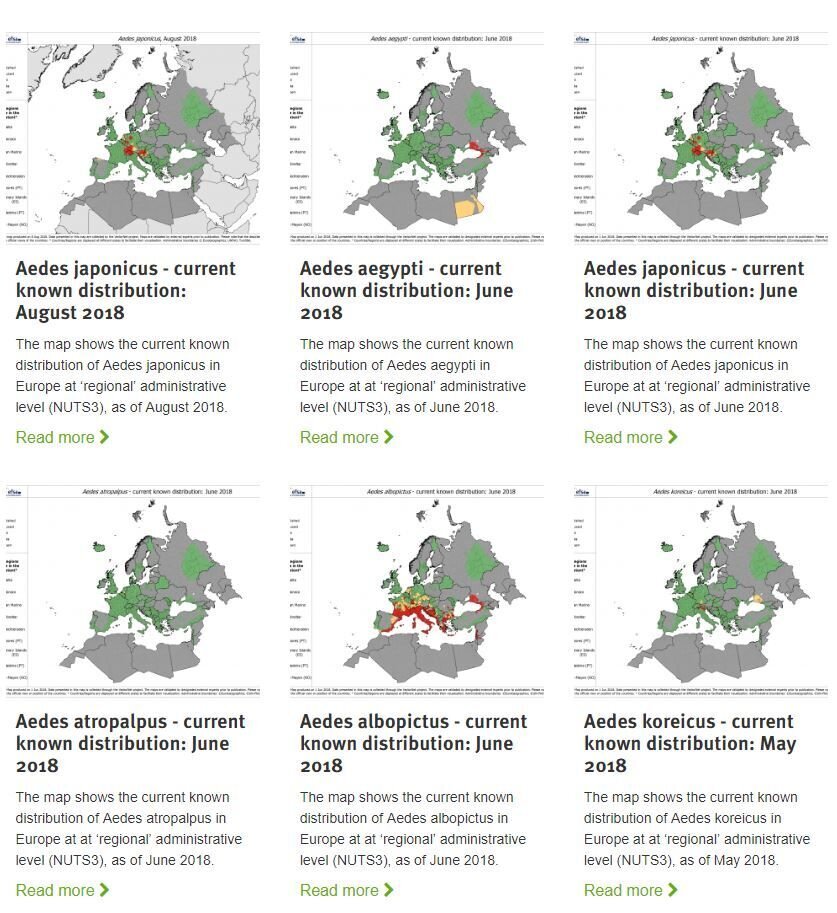 bildet viser europeisk myggkart fra ECDC