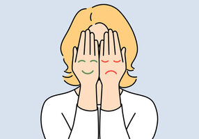 Illustrasjonen viser en kvinne med hendene foran ansiktet.