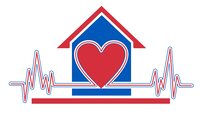Illustrasjonen viser et hus med et hjerte foran + EKG-hjerteslag 