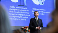 Bildet viser helseminister Jan Christian Vestre under Helsetalen 2026 på nye Drammen sykehus.