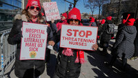 bilde av streikende sykepleiere i New York