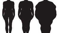 Tre siluoetter av kvinnekropper: en tynn, en middels en tykk