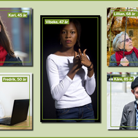 Bildet viser en montasje med flere fiktive personer: personaer