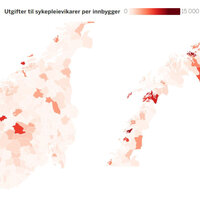 norgeskart med farger som viser sykepleievikarbruken