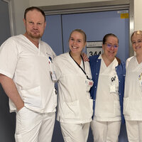 Urologen på Aker har fått resultater etter at de ble med i hanskeprosjektet. Fra venstre: Alex Torp, Vilde Sylstad Mikalsen, Lene Marie Jacobsen, Ingrid Røkke, Karianne Arnesen Kalnæs og Lise Fagerland.