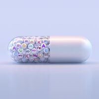 Bildet viser en stor kapsel som inneholder mange ulike stoffer.