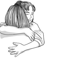 Illustrasjonen viser to mennesker som holder rundt hverandre.